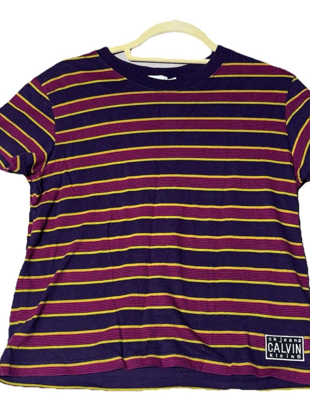 Vintage 90s Y2K Womens Calvin Klein Jeans Short Sleeve Striped Shirt Sz M Tag